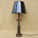 Rustic Lodge Antique Bronze Pipe Pole Table Light Bedside Desk Lamp with Black Metal Shade