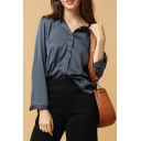 OL Style Lapel Single Breasted Long Sleeve Plain Button Down Shirt