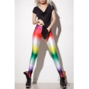 Rainbow Color Block Ombre Skinny Elastic Waist Leggings