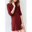 Women's Turtleneck Long Sleeve Plain Basic Knit Mini Sweater Dress