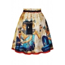 Vintage Egyptian Mural Print A-Line Skirt