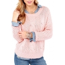 Women's Sweet Classic Cable Knit Round Neck Long Sleeve Fashion Pullover Sweater
