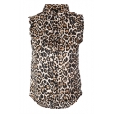 New Stylish Leopard Printed Sleeveless Single Breasted Lapel Shirt