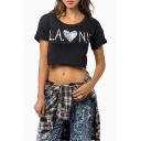 Casual Short Sleeve Round Neck Printed Cropped Graphic Top