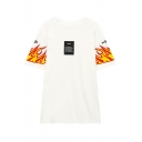 Women's Round Neck Fire Printed Short Sleeve Casual Basic Tee