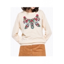 Embroidery Floral Pattern Round neck Long Sleeve Pullover Sweater