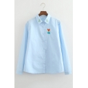 Embroidery Fox Tree Lapel Single Breasted Long Sleeve Button Down Shirt