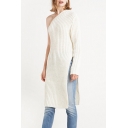 Chic Sexy One Shoulder High Split Sides Plain Tunic Sweater