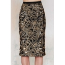 New Stylish Sequined Embroidery Geometric Pattern Midi Bodycon Pencil Skirt