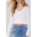 Women's Sexy Plunge V-Neck Long Sleeve Plain Cropped Sweater