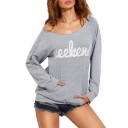 New Arrival Off the Shoulder Long Sleeve Letter Print Casual Sweatshirt