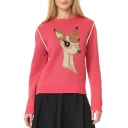 Cute Cartoon Deer Printed Long Sleeve Round Neck Sweater