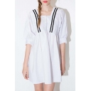 Girls' Lovely Puff Sleeve Square Neck Color Block Mini A-Line Dress