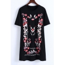 New Arrival Round Neck Short Sleeve Floral Embroidered Mini T-Shirt Dress