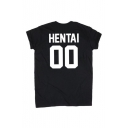 HENTAI 00 Letter Printed in Back Short Sleeve Round Neck Tee