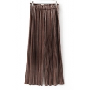 Mid Elastic Waist Pleated Plain Wide Leg Pants Embellished with A Ring