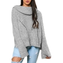 Women's New Fashion Cocoon Neck Bell Sleeve Plain Knit Oversize Sweater