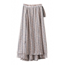 Women's New Fashion Asymmetrical Wrap Tie Up Side Printed Maxi Skirt