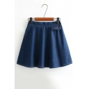 Funny Number Embroidery High Waist A-Line Mini Denim Skirt