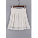 Women's Fashion Elastic Waist Lace Design Pleated A-Line Mini Skirt