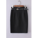 Plain High Waist Split Back Mini Bodycon Skirt