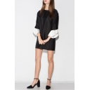 Contrast Split Bell 3/4 Length Sleeve Zip-Back Mini Dress with Bow Front