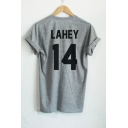 Unisex LAHEY 14 Letter Printed Short Sleeve Tee with Round Neck