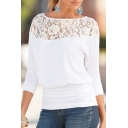 New Stylish Lace Patchwork Long Sleeve Loose Pleated Hem Blouse Top