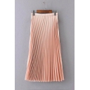 High Waist Zip Side Plain Maxi Pleated Skirt