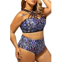 Oversized Crisscross Neck Color Block Bikini Set with Underwire