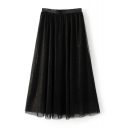 Women's New Fashion Elastic Waist Metal Mesh Pleated Maxi Skirt