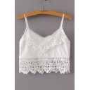 Summer's Spaghetti Straps Lace Patched Sleeveless Cropped Cami