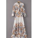 New Stylish Floral Printed Single Breasted Long Sleeve Maxi Shirt Dress