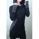 Women's Fashion Hooded Long Sleeve Color Block Tunic Hoodie Sweatshirt