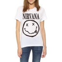 NIRVANA Letter Face Printed Short Sleeve Round Neck Tee