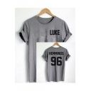 LUKE HEMMINGS 96 Letter Printed Short Sleeve Casual Tee with Round Neck