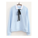 Sweet Girls' Bow Tie Contrast Collar Long Sleeve Letter Print Casual Sweatshirt