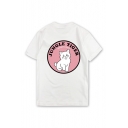 New Fashion Street Style Letter Cat Pattern Back Round Neck Short Sleeve T-Shirt