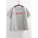Round Neck Short Sleeve Letter Embroidered Casual Leisure Cotton T-Shirt