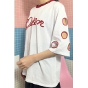 New Arrival Round Neck Half Sleeve Letter Embroidered Hollow Out Sleeve Loose T-Shirt
