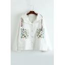 Drawstring Hooded Single Breasted Embroidery Pattern Trench Coat