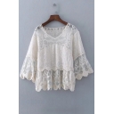 New Arrival Sheer Lace Floral Patchwork Bell Long Sleeve V-Neck Top