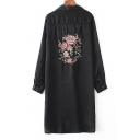 Embroidery Floral Pattern Long Sleeve Single Breasted Tunic Shirt