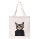 Lovely Eco-friendly Cartoon Cat Printed Canvas Shoulder Bag