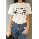 Eyeglasses Letter Printed New Arrival Round Neck Short Sleeve Graphic T-Shirt