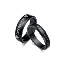 Couple Fashion Forever Love Printed Titanium Steel Ring in Black