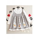 Cute Cartoon Rabbit Printed Long Sleeve Mini A-Line Dress