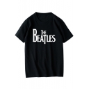 Unisex THE BEATLES Letter Printed Short Sleeve Round Neck Casual Tee