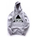 Unisex Drawstring Hooded Geometric Cat Printed Long Sleeve Hoodie Sweatshirt