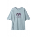 Round Neck Half Sleeve Elephant Printed Summer's Cotton Leisure T-Shirt